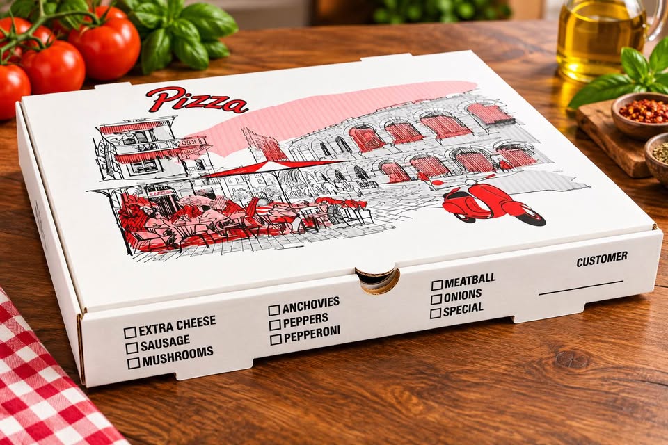 12x17 corrugated pizza box with Italian print