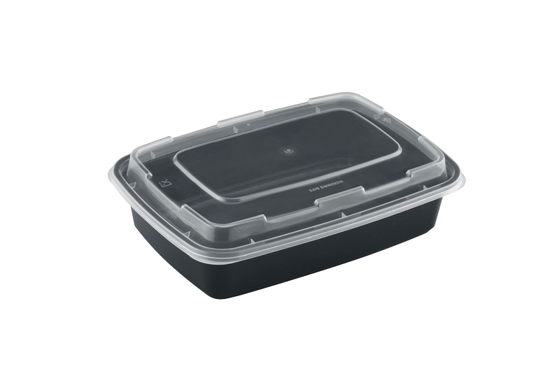 38OZ RECTANGULAR BLACKK CONTAINER WITH LID/150CNT