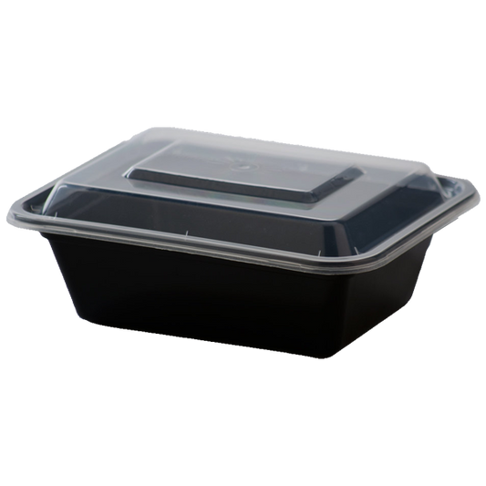 16OZ RECTANGULAR BLACK CONTAINER WITH LID/150CNT