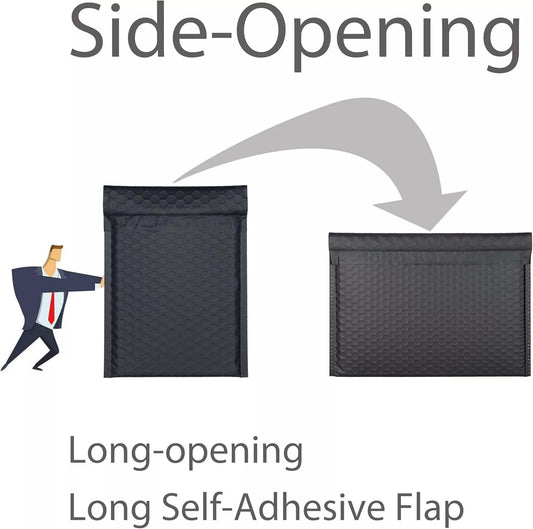 Black side-opening bubble mailers 9 x 12 inch, 50 pack – photo 2