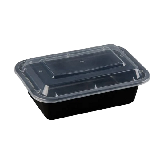 32OZ RECTANGULAR BLACK PLASTIC CONTAINER 150 COMBO