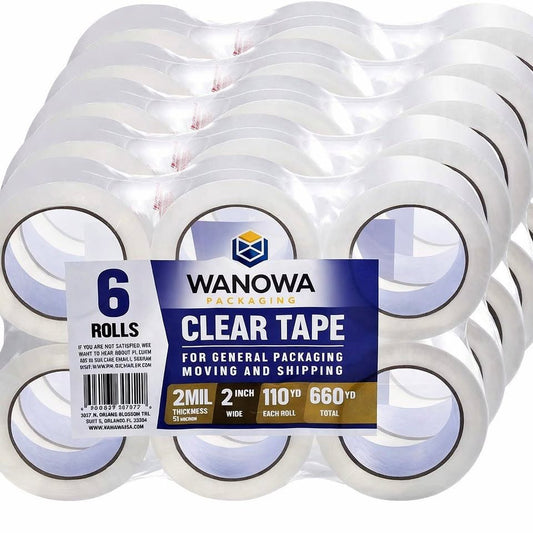 WANOWA Clear Packing Tape, 2 Inch Wide, 2.0mil Thickness, 110 Yard Per Roll [Pack of 36 Rolls]
