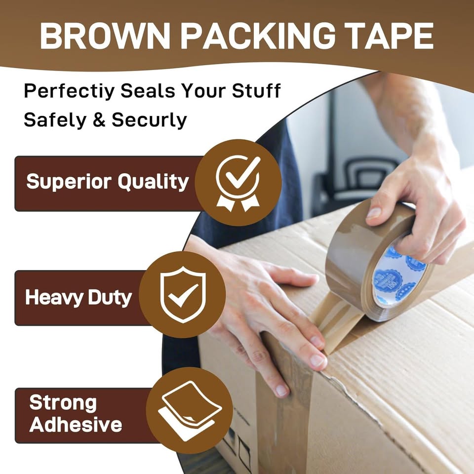 2Inch Brown Packing Tape, 2.0 Mils 110 Yards - High Tensile Strength for Shipping