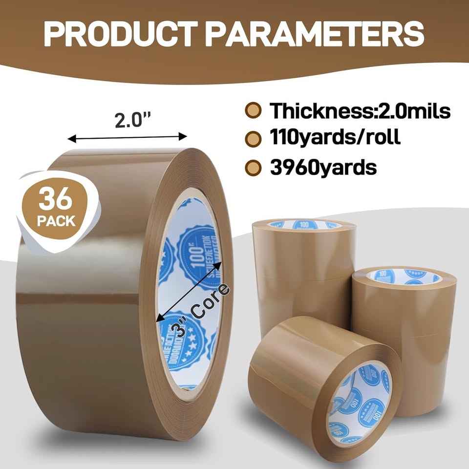 2Inch Brown Packing Tape, 2.0 Mils 110 Yards - High Tensile Strength for Shipping