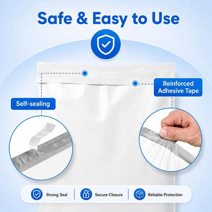 Poly Mailers 12 x 15.5 Inches, 500 Count, 2.5 Mil White Self-Seal Shipping Bags, Waterproof