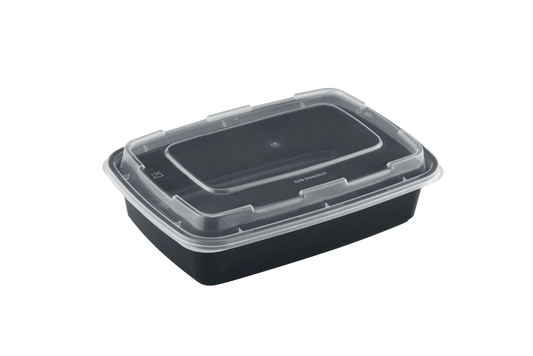 38OZ RECTANGULAR BLACKK CONTAINER WITH LID/150CNT