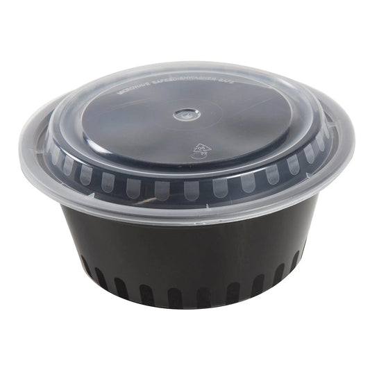 37OZ BLACK ROUND CONTAINER WITH LID/150CNT