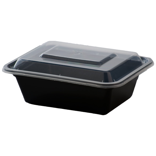 16OZ RECTANGULAR BLACK CONTAINER WITH LID/150CNT